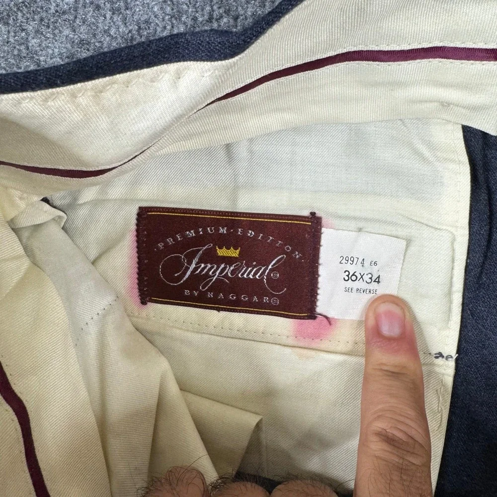 Haggar Dress Pants Mens Size 36x34 Navy Blue Imperial Premium Edition Flat Front